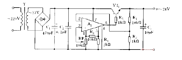 <strong>Stabilized power supply circuit</strong> composed of <strong>LM</strong>10 Figure.gif