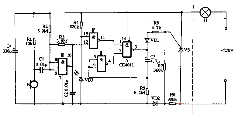 Use CD4011 to make a sound and light dual control delay lamp (2)