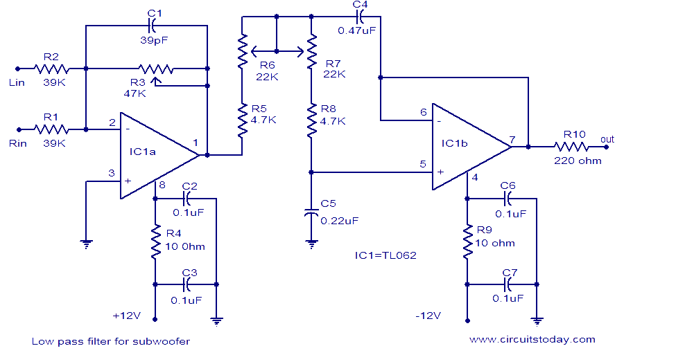 Subwoofer's <strong>low pass filter</strong> circuit diagram