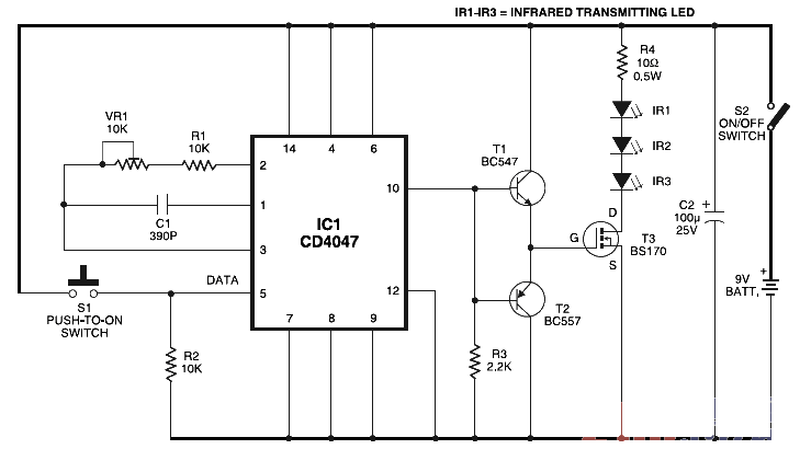 Long Range/Distance Infrared Transmitter Circuit Diagram