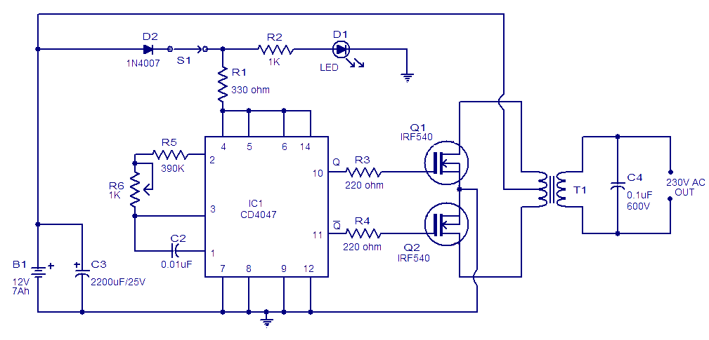 Simple 100W inverter circuit diagram design