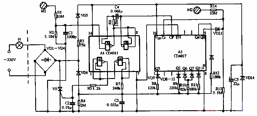 21. Use CD4011 and <strong>CD4017</strong> to make a <strong>touch</strong> five-speed <strong>dimmer</strong>.gif