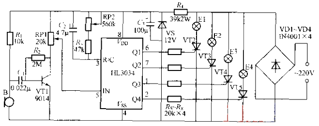 Four-way karaoke lighting renderer circuit