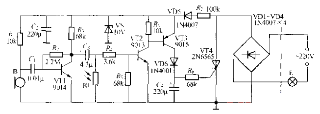 Discrete component sound and light control stair delay switch circuit (1)