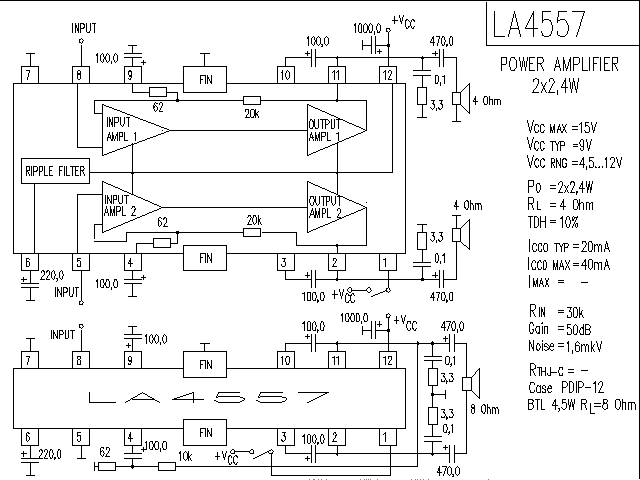 LA4557<strong><strong>Audio</strong></strong><strong>IC</strong><strong><strong>Amplified Circuit Diagram</strong></strong>.gif