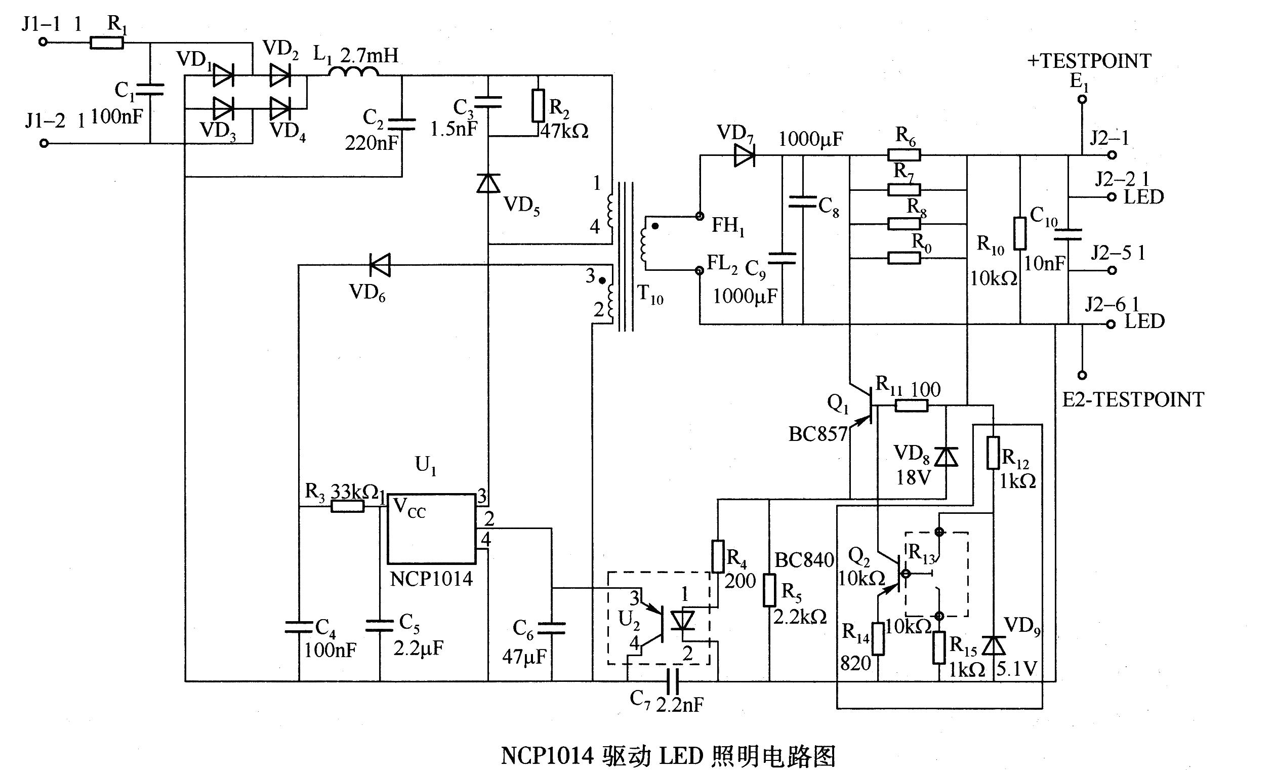 NCP1014 drives LED lighting circuit