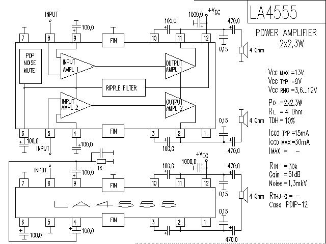 LA4555<strong><strong>Audio</strong></strong><strong>IC</strong><strong><strong>Amplified Circuit Diagram</strong></strong>.gif