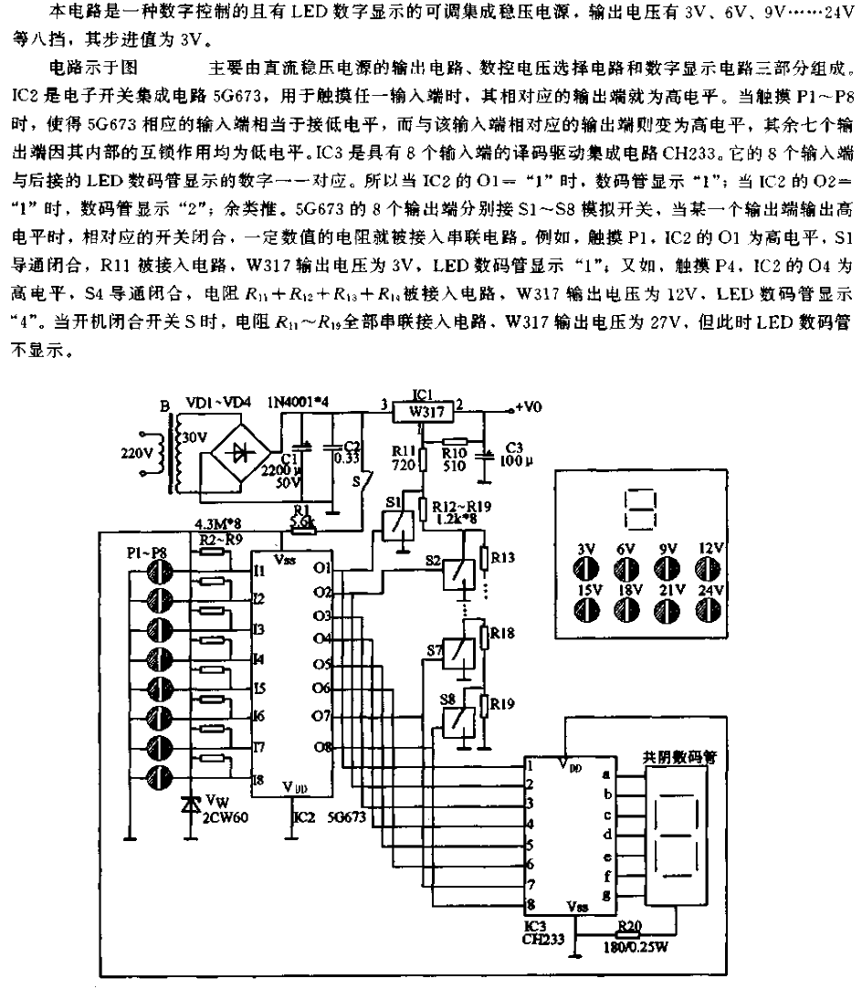 CNC digital display stabilized power supply circuit