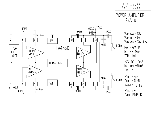 LA4550<strong><strong>Audio</strong></strong><strong>IC</strong><strong><strong>Amplified Circuit Diagram</strong></strong>.gif