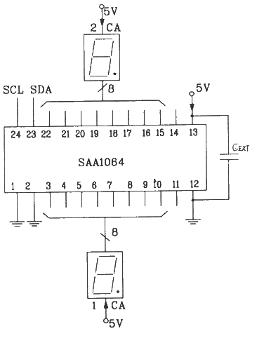 SAA1064 serial I2C bus LED static driver interface circuit diagram