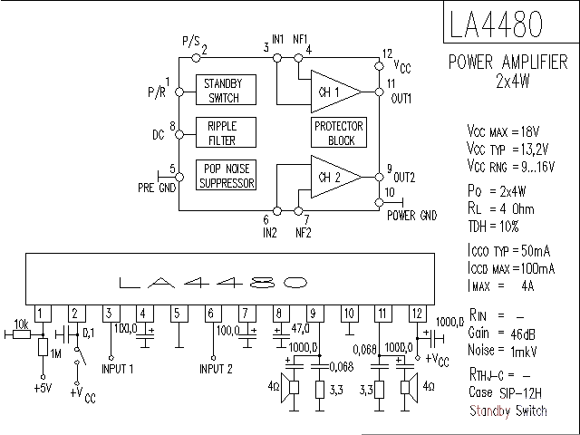 LA4480 audio IC amplifier circuit diagram