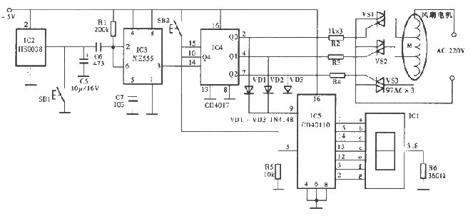 Household digital display infrared remote control electric fan circuit diagram