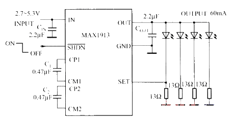 MAX1913 driving white LED circuit diagram