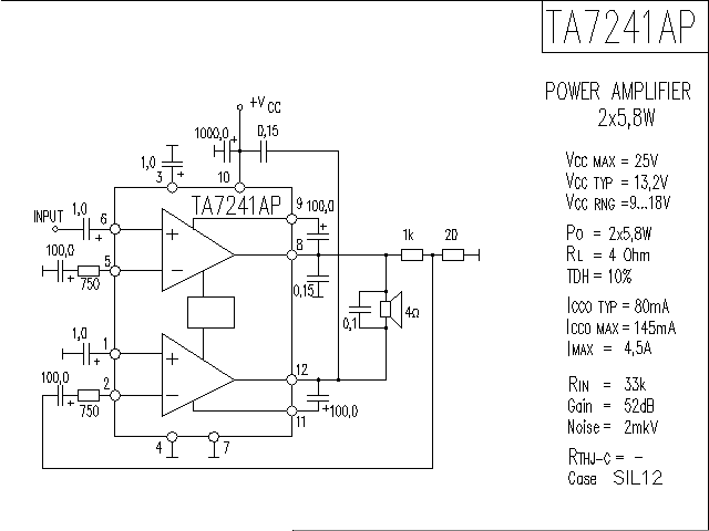 TA7241AP audio IC circuit diagram