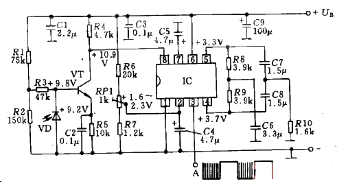 Infrared receiving circuit diagram with pre-integrated amplifier