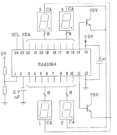 SAA1064 serial I2C bus LED dynamic driver interface circuit diagram