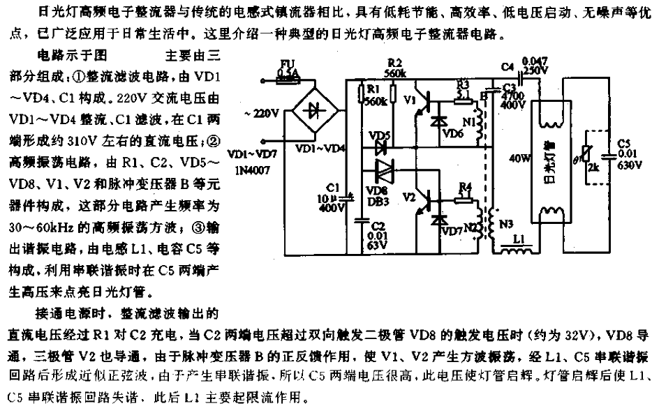 Fluorescent lamp high frequency electronic ballast circuit