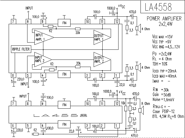 LA4558<strong><strong>Audio</strong></strong><strong>IC</strong><strong><strong>Amplified Circuit Diagram</strong></strong>.gif