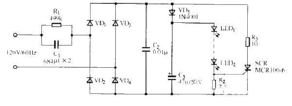 Capacitor step-down LED drive circuit diagram using thyristor