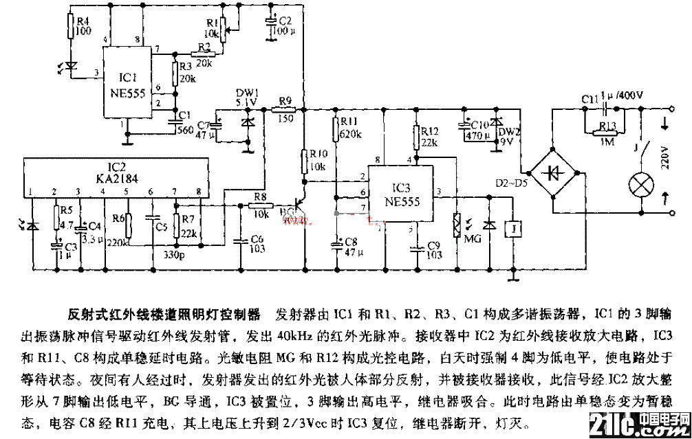 Reflective infrared corridor lighting controller