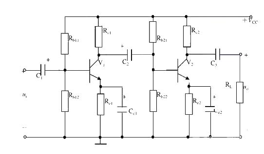 Two-stage resistor-capacitor coupling amplifier circuit