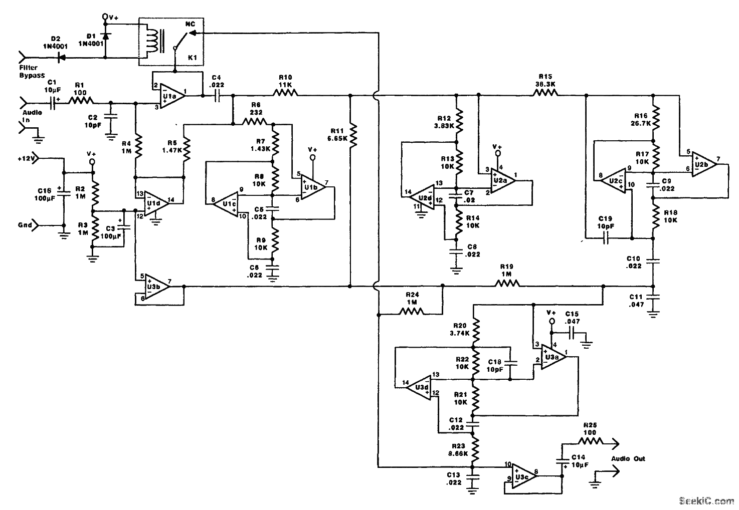 Active continuous audio filter