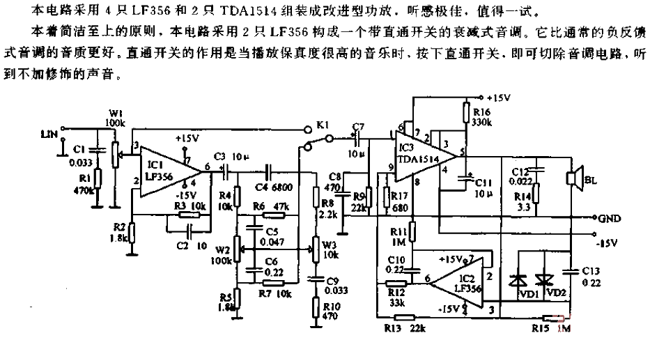 High quality<strong><strong>LF356</strong></strong>+TD<strong>A15</strong>14 quality<strong><strong>power amplifier circuit</strong></strong>.gif