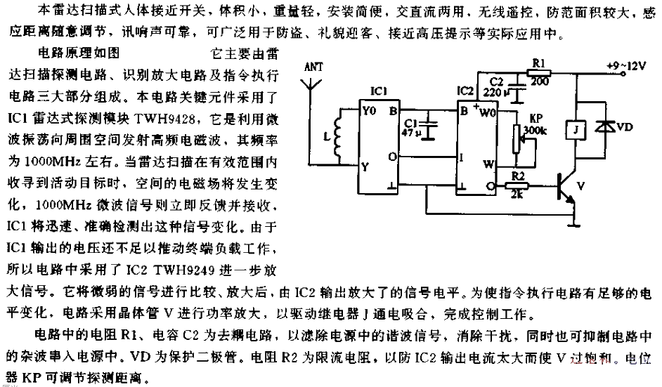 Radar scanning human body proximity switch circuit