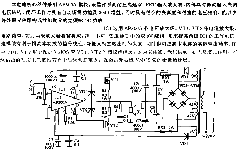 Using AP500A's<strong>DC</strong>field effect<strong><strong>power amplifier circuit</strong></strong>.gif