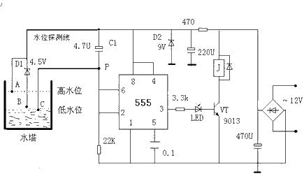 Circuit diagram of an automatic water level controller