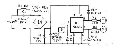 Double-key touch switch circuit made using 555 time base circuit