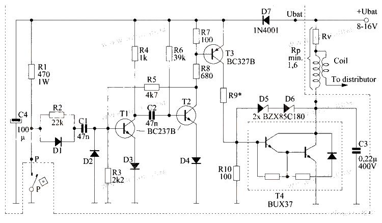 Automotive electronic ignition circuit (Electronic car ignition)