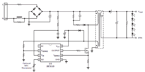 基于iW3620的40W AC-DC LED驱动方案-电源电路-电路图