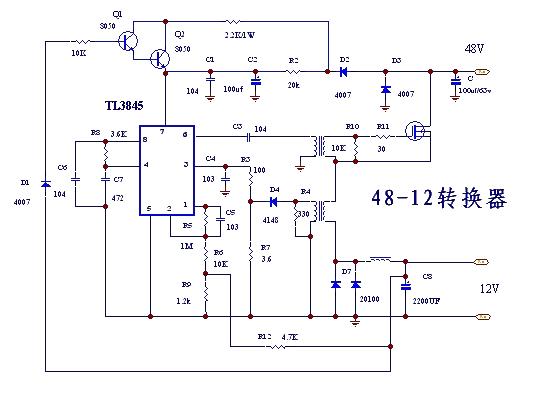 DC step-down circuit with 48V input and 12V output