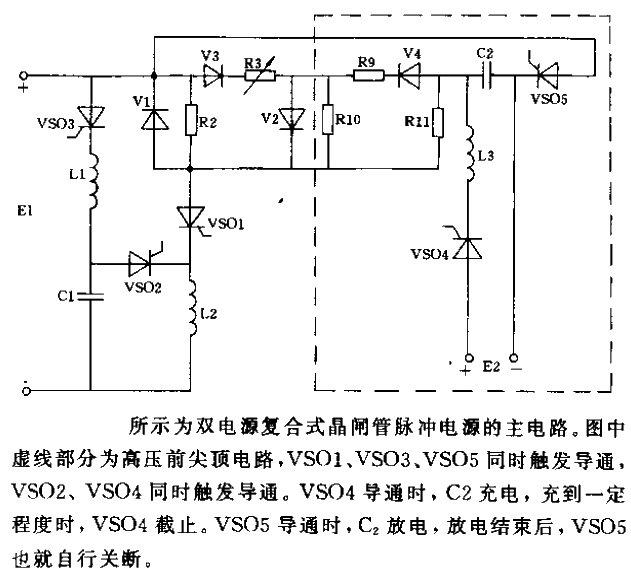 Main circuit of dual power supply composite thyristor pulse power supply