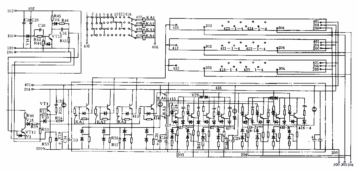 Four-circuit transistor pulse power supply low-voltage main circuit