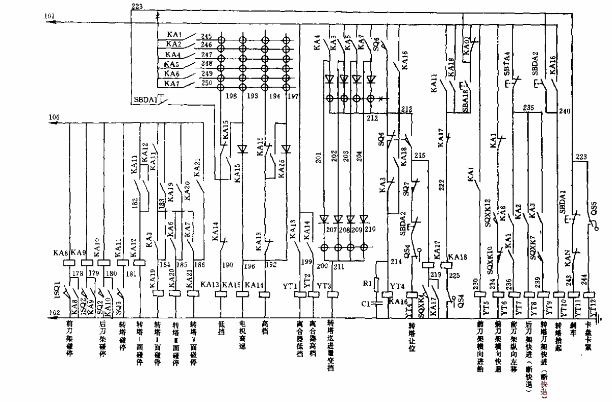 CB3450 combined semi-automatic turret lathe electrical schematic circuit 03