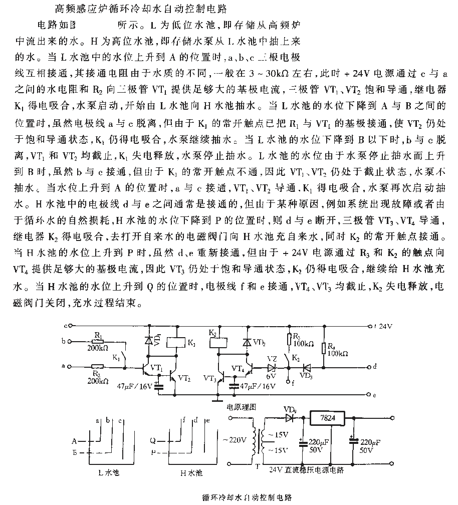 Circulating cooling water automatic control circuit