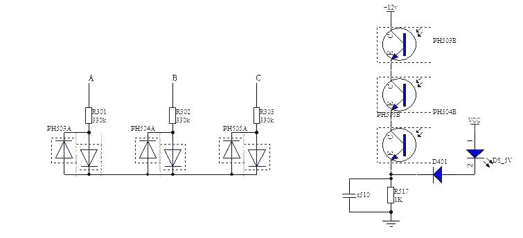 Three-phase phase loss alarm light circuit