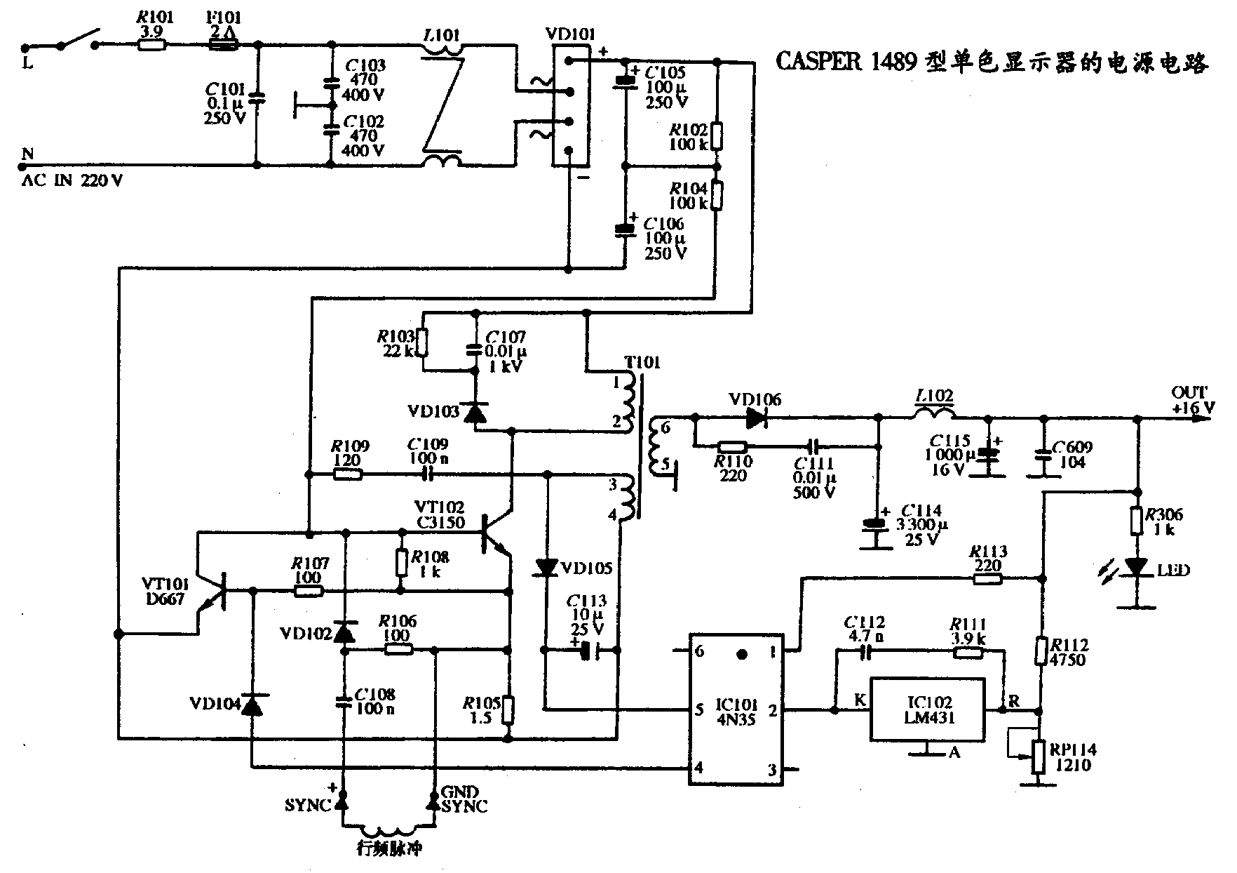 Monochrome<strong><strong>Monitor</strong></strong>CASPER 1489<strong><strong>Power Supply Circuit Diagram</strong></strong>.gif