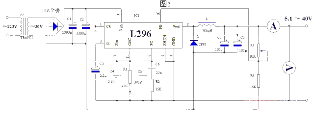 DC adjustable voltage regulator<strong><strong>power circuit diagram composed of L296</strong></strong>1.gif