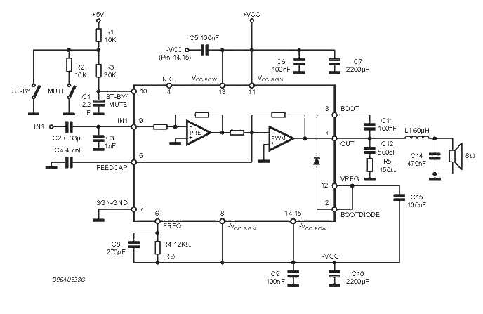 TDA7482 digital power amplifier circuit diagram