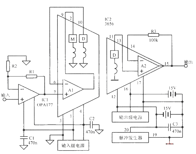 Low level signal isolation amplification circuit diagram