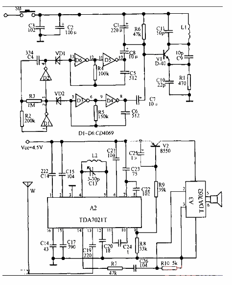 Wireless dual-tone electronic doorbell circuit diagram