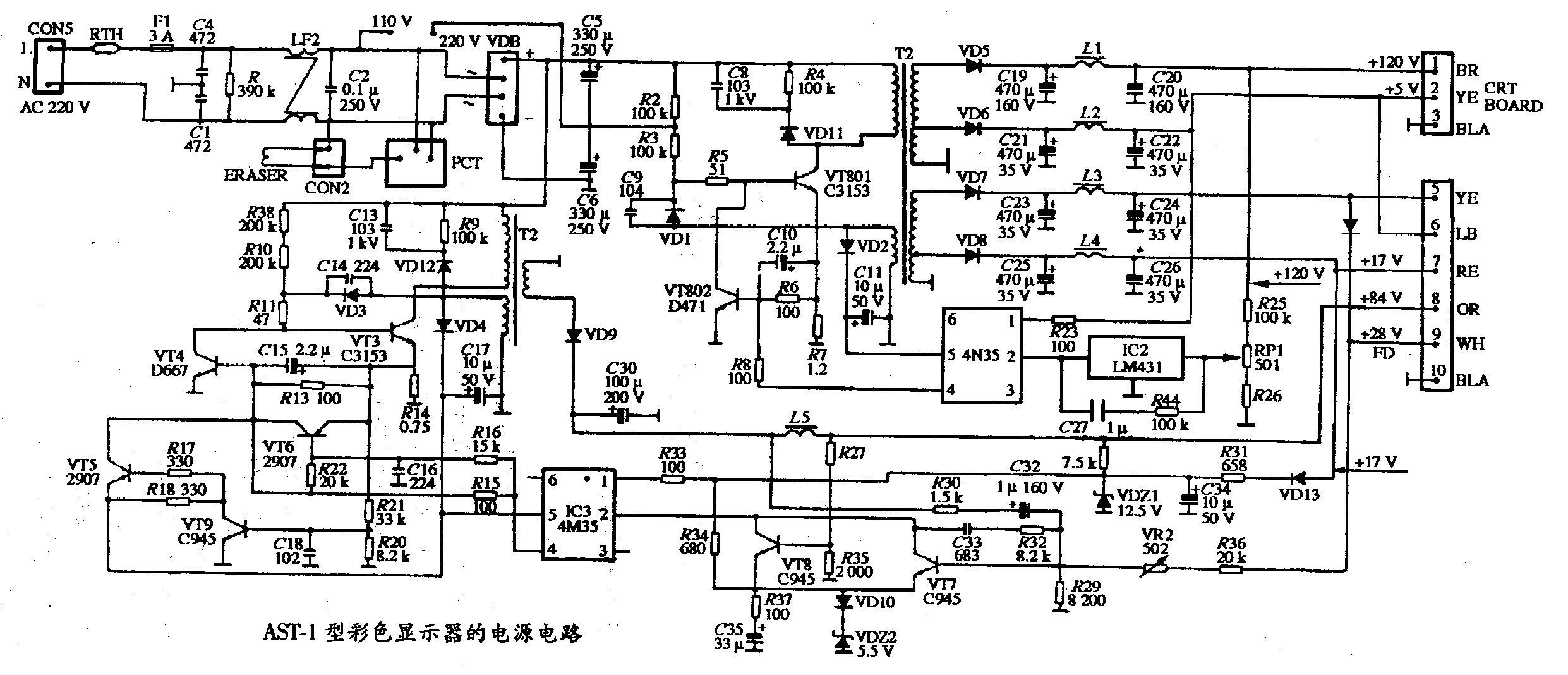 A<strong><strong>ST</strong></strong>-Type 1<strong><strong>Color Monitor</strong></strong>’s<strong><strong>Power Supply Circuit Diagram</strong></strong> strong>.gif