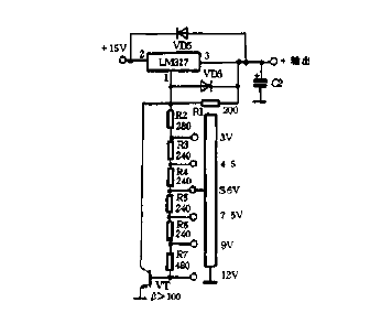 Improved step-type adjustable voltage regulator<strong><strong>Power supply circuit diagram</strong></strong>.gif