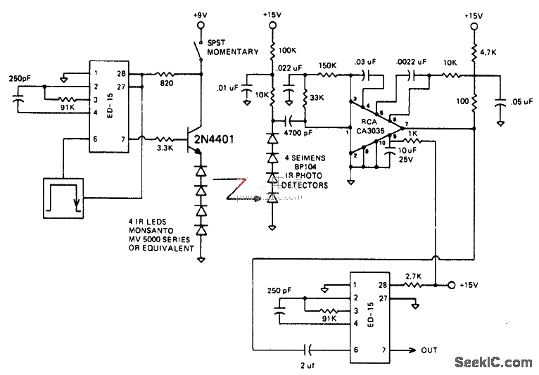 Infrared remote control transmitter/receiver circuit