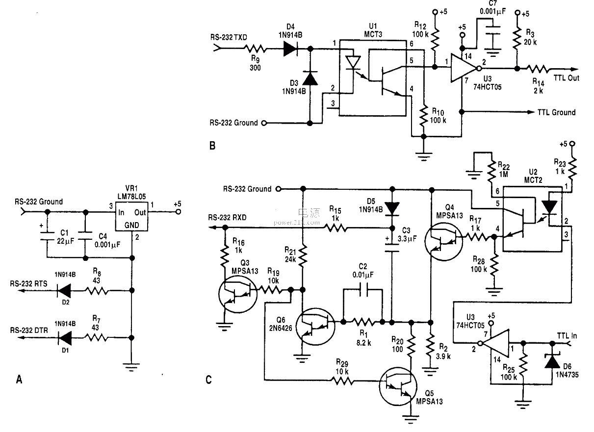 RS-232 computer power supply circuit