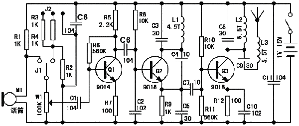 Wireless microphone circuit diagram composed of 9018 triode