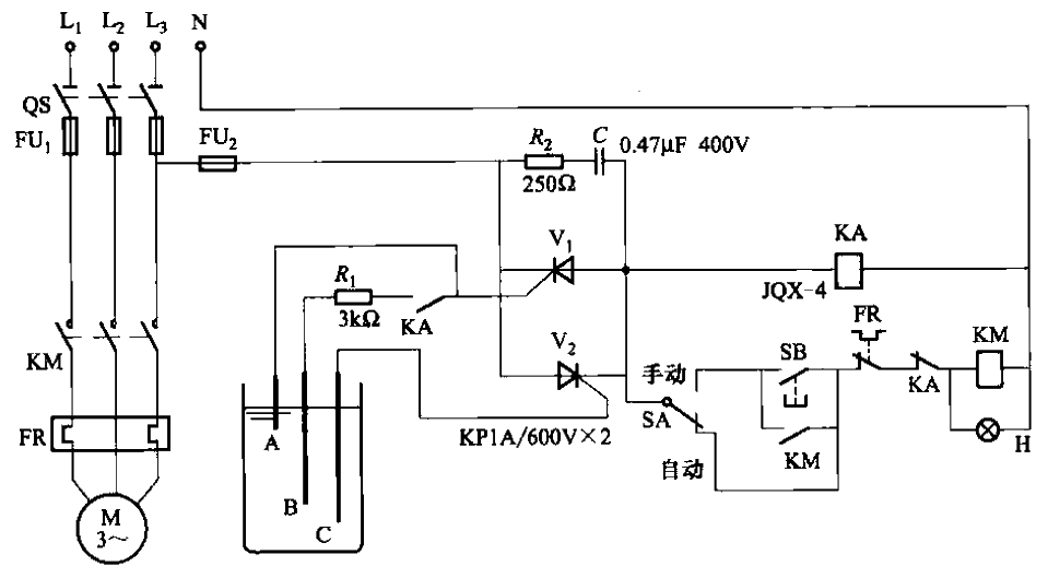 Thyristor type liquid level automatic control circuit 2 (withdrawable type)